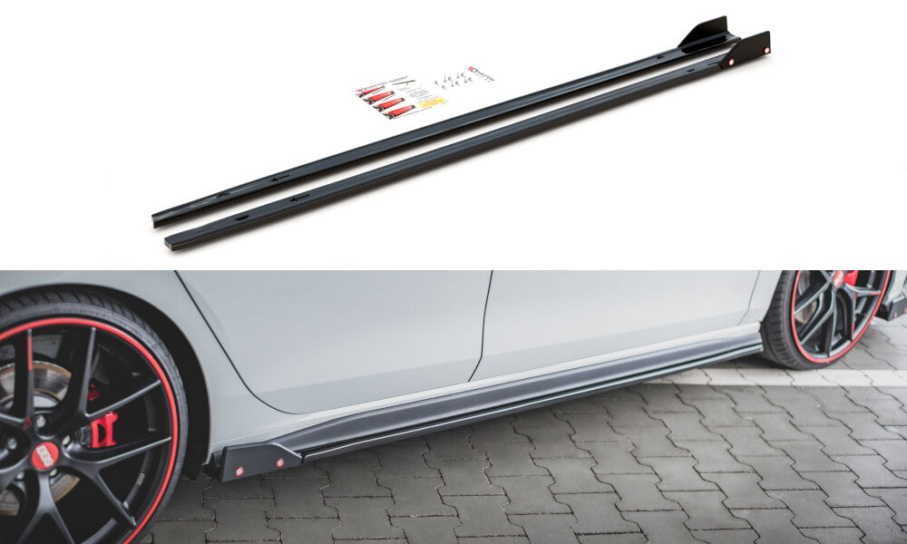 Seitenschweller Ansatz (Paar) V.2 + Flaps passend für VW Golf 8 GTI / GTI Clubsport schwarz MATT