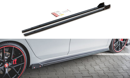 Seitenschweller Ansatz (Paar) V.2 + Flaps passend für VW Golf 8 GTI / GTI Clubsport schwarz MATT