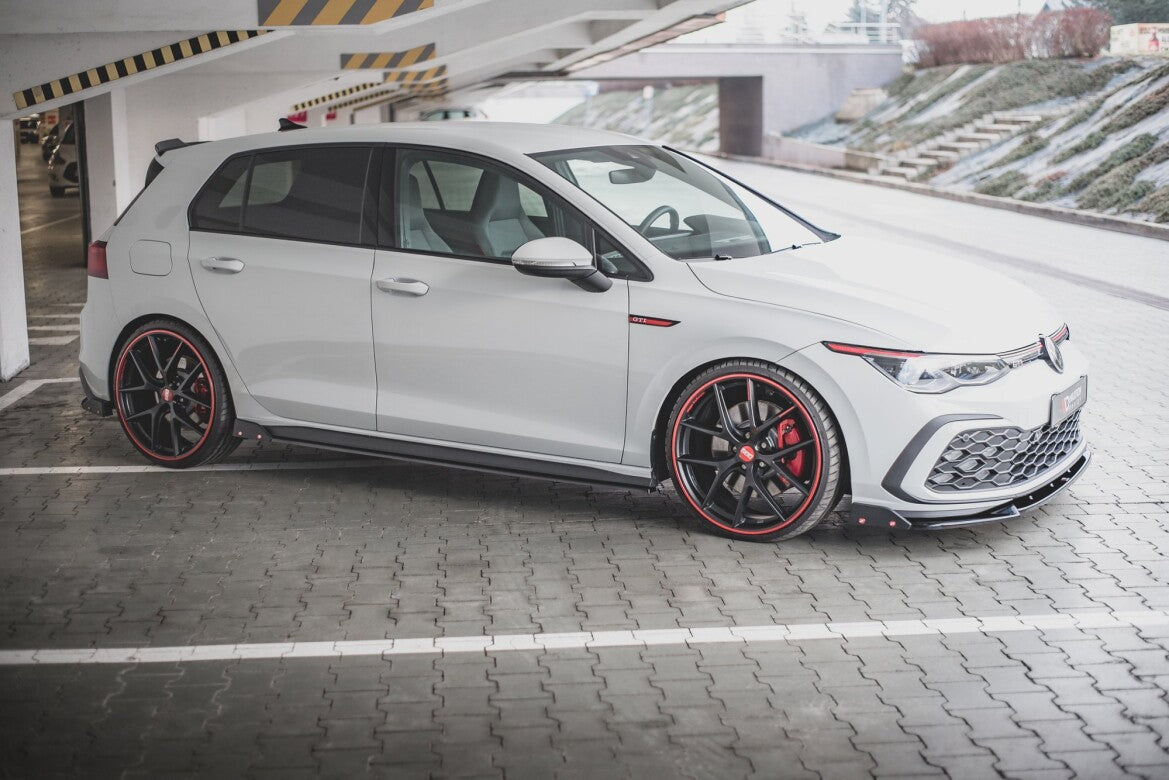 Seitenschweller Ansatz (Paar) V.2 + Flaps passend für VW Golf 8 GTI / GTI Clubsport schwarz MATT
