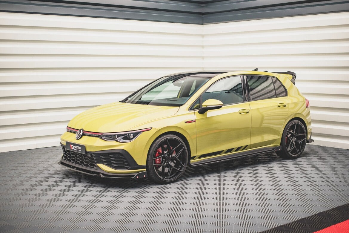 Seitenschweller Ansatz (Paar) V.2 + Flaps passend für VW Golf 8 GTI / GTI Clubsport schwarz MATT