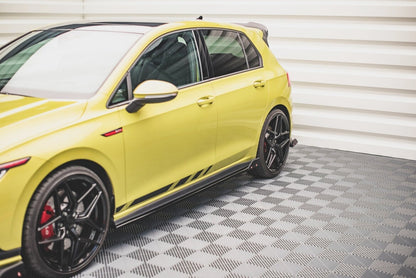 Seitenschweller Ansatz (Paar) V.2 + Flaps passend für VW Golf 8 GTI / GTI Clubsport schwarz MATT