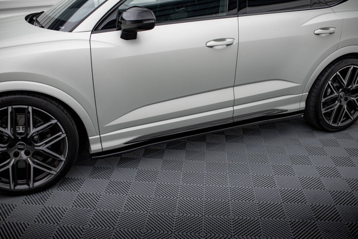 Seitenschweller Ansatz (Paar) V.2 passend für Audi Q3 S-Line / RSQ3 Sportback / SUV F3 schwarz Hochglanz