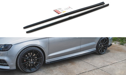 Seitenschweller Ansatz (Paar) V.2 passend für Audi S3 / A3 S-Line Limousine 8V FL schwarz Hochglanz