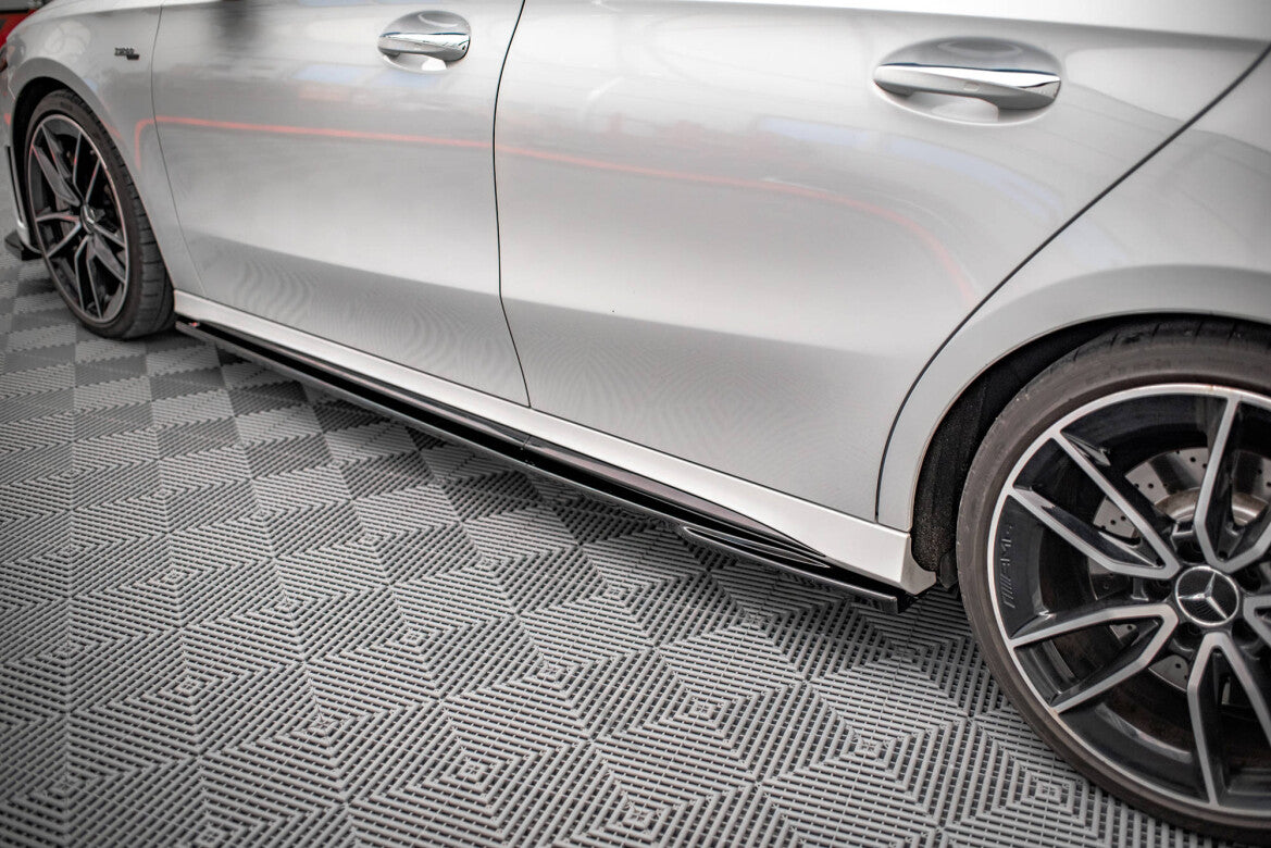 Seitenschweller Ansatz (Paar) V.2 passend für Mercedes A35 AMG / AMG-Line W177 schwarz Hochglanz
