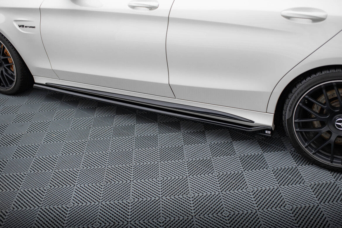 Seitenschweller Ansatz (Paar) V.2 passend für Mercedes-AMG C63 Limousine / Kombi W205 / S205 schwarz Hochglanz