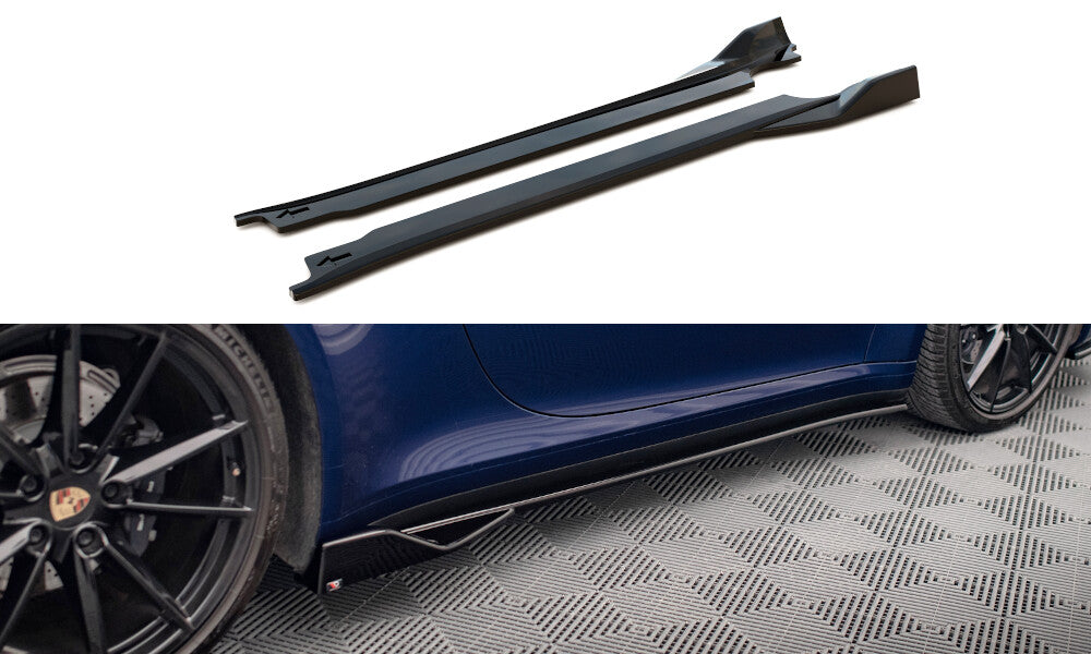 Seitenschweller Ansatz (Paar) V.2 passend für Porsche 911 Carrera Aero / Carrera GTS 992 schwarz Hochglanz