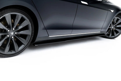 Seitenschweller Ansatz (Paar) V.2 passend für Tesla Model S Mk1 schwarz Hochglanz