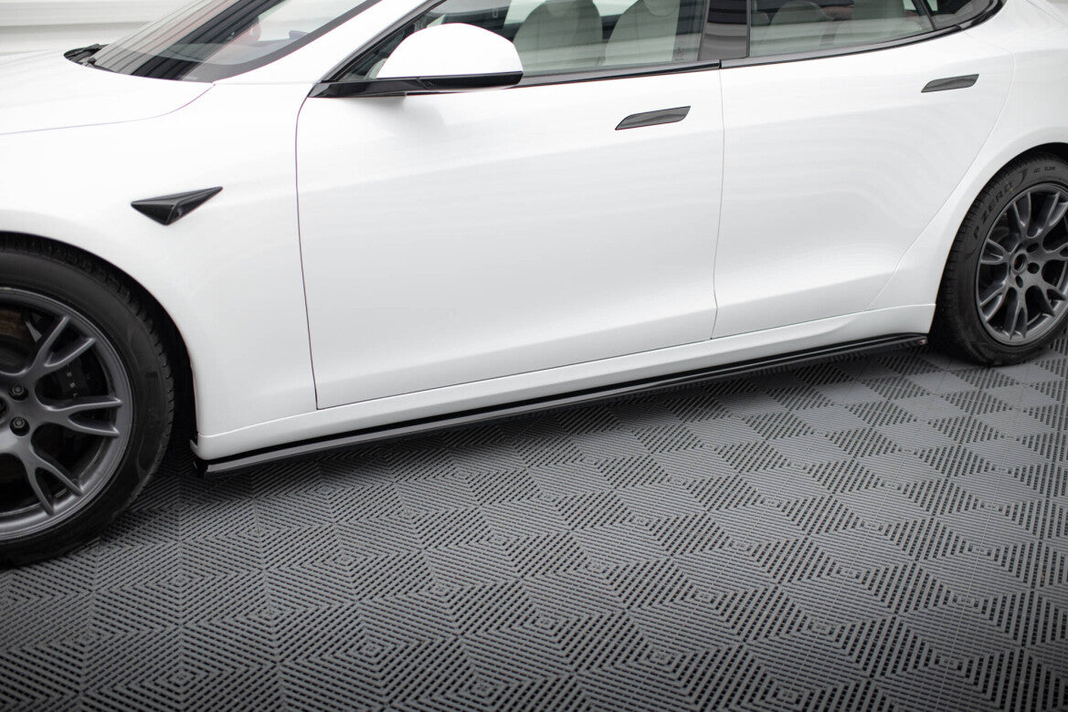 Seitenschweller Ansatz (Paar) V.2 passend für Tesla Model S Plaid Mk1 FL schwarz Hochglanz