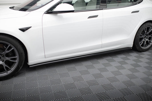 Seitenschweller Ansatz (Paar) V.2 passend für Tesla Model S Plaid Mk1 FL schwarz Hochglanz