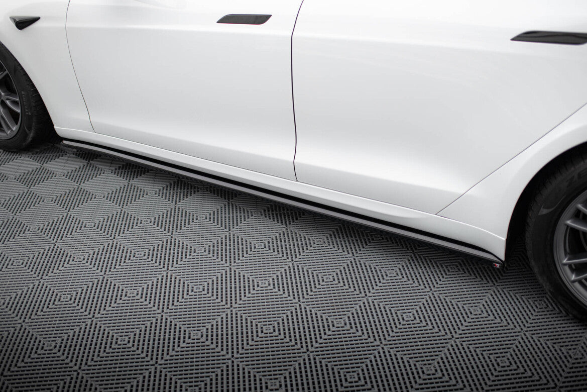 Seitenschweller Ansatz (Paar) V.2 passend für Tesla Model S Plaid Mk1 FL schwarz Hochglanz