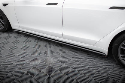 Seitenschweller Ansatz (Paar) V.2 passend für Tesla Model S Plaid Mk1 FL schwarz Hochglanz