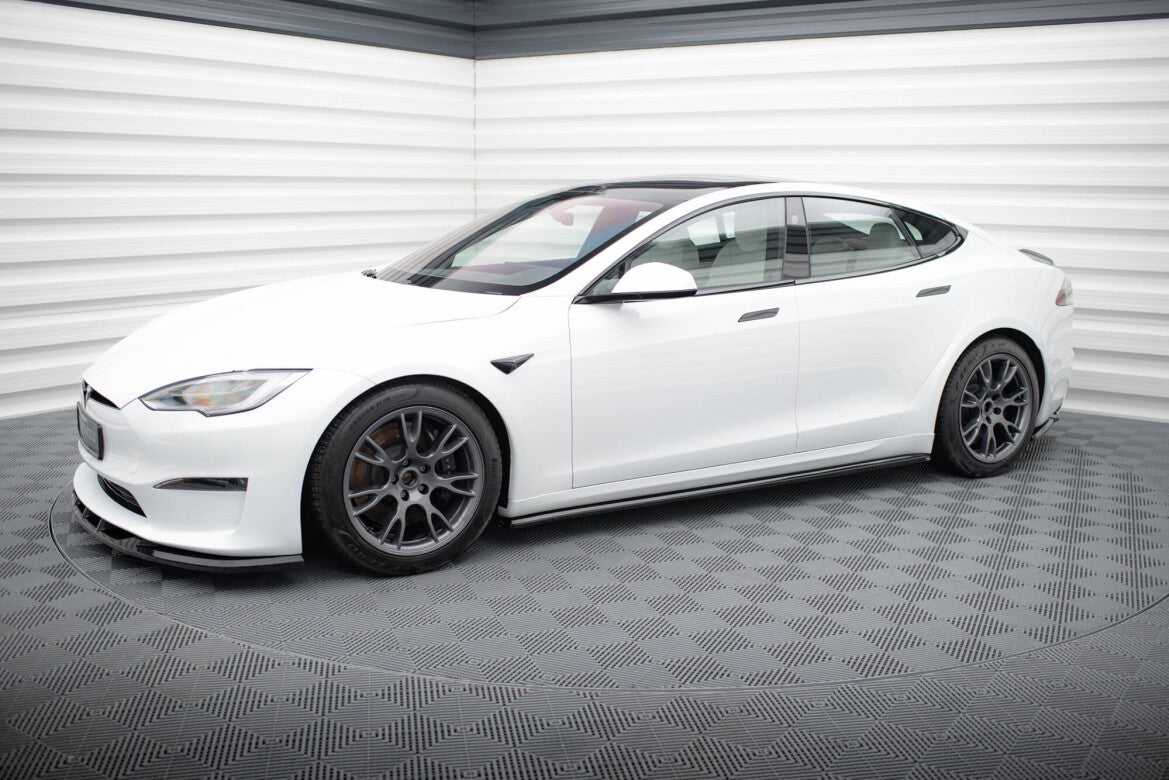Seitenschweller Ansatz (Paar) V.2 passend für Tesla Model S Plaid Mk1 FL schwarz Hochglanz