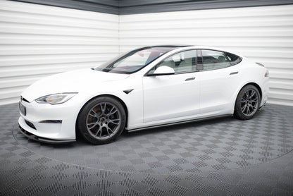 Seitenschweller Ansatz (Paar) V.2 passend für Tesla Model S Plaid Mk1 FL schwarz Hochglanz