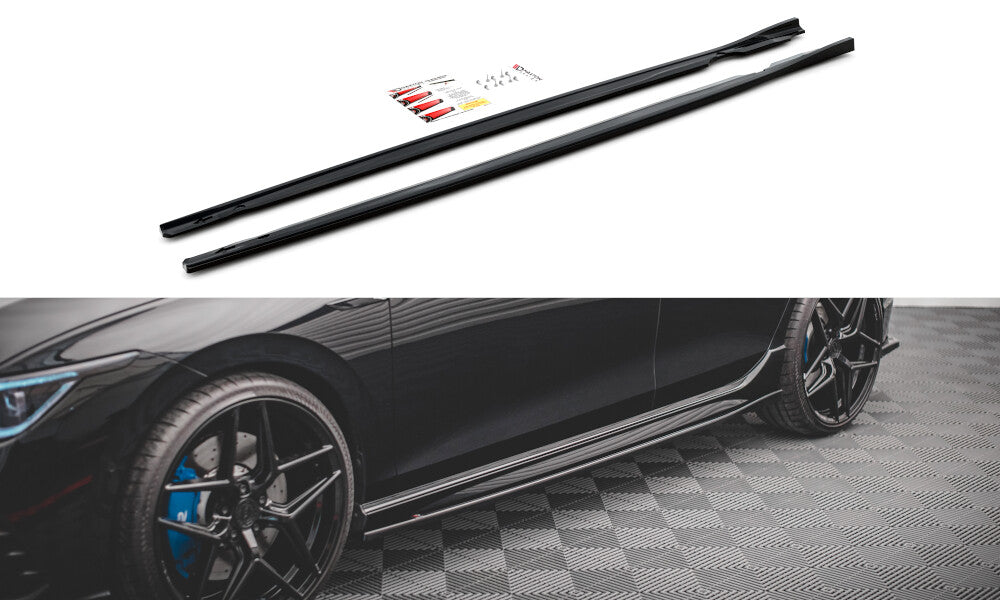 Seitenschweller Ansatz (Paar) V.2 passend für VW Golf R Hatchback Mk8 FL schwarz Hochglanz