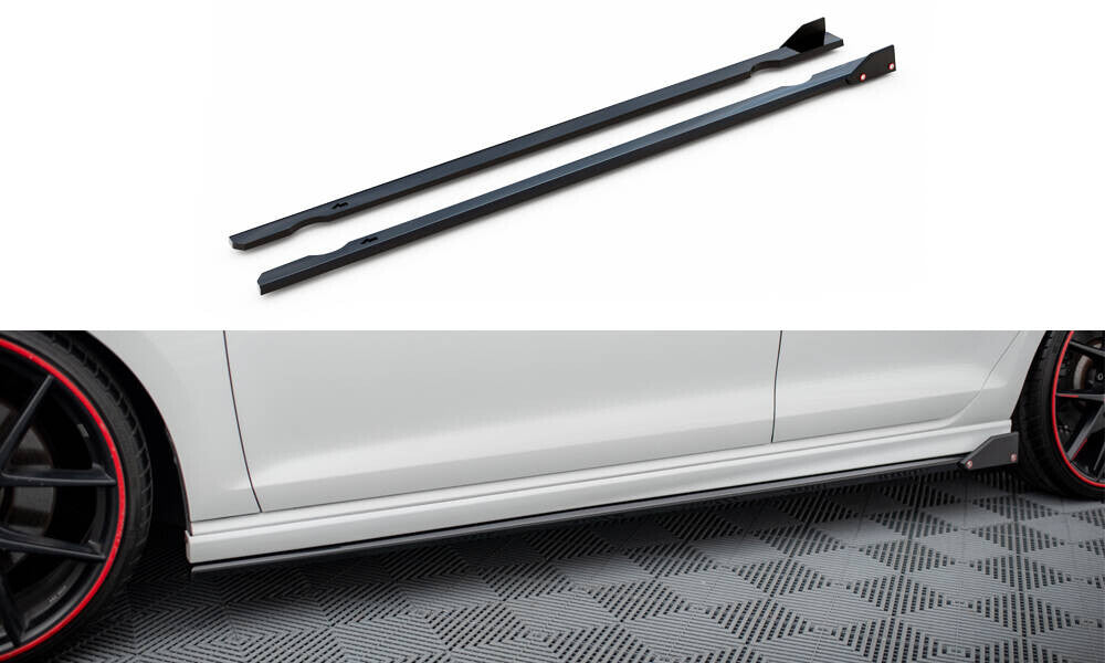 Seitenschweller Ansatz V.3 passend für VW Golf R / R-Line Mk7 schwarz Hochglanz + Flaps matt