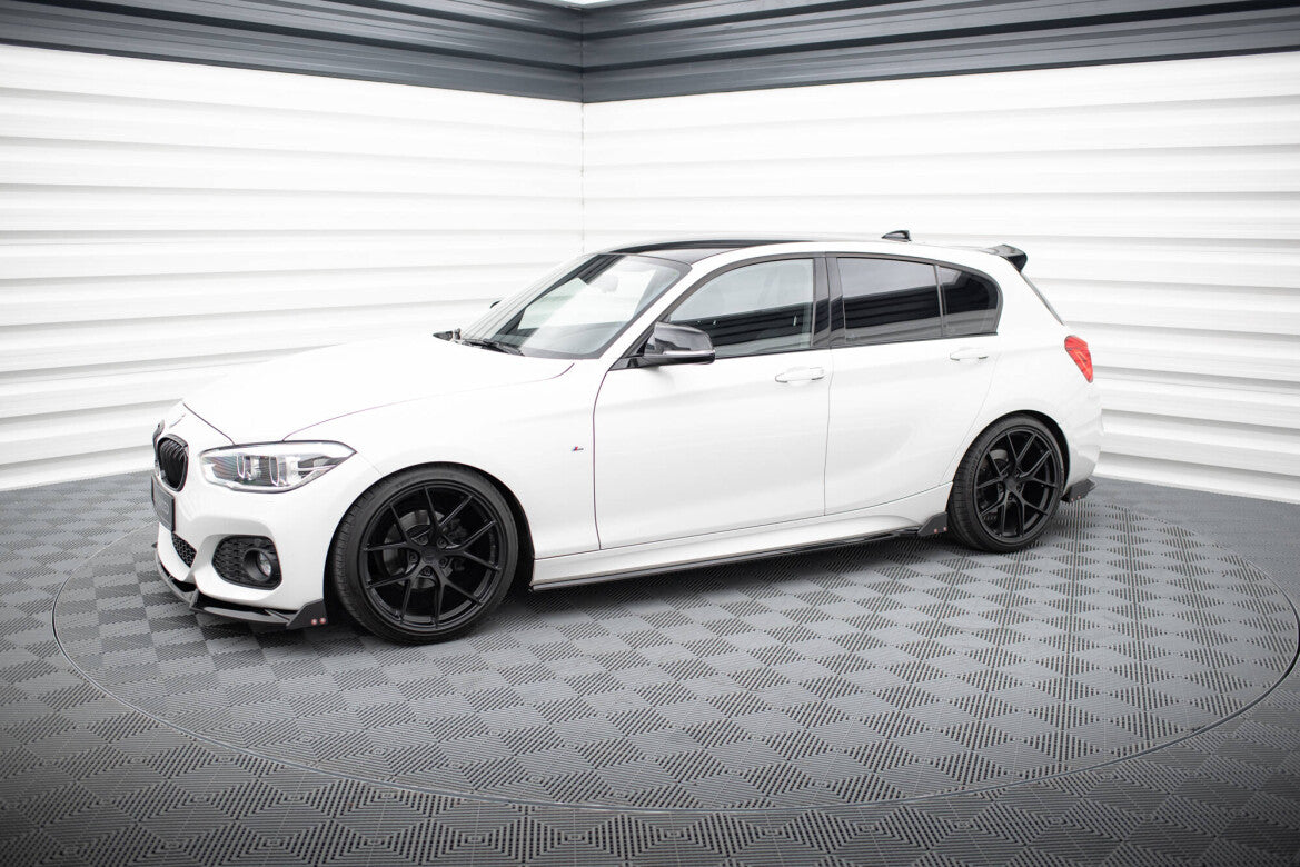 Seitenschweller Ansatz V.4 passend für BMW 1er M-Paket / M140i F20 FL schwarz Hochglanz + Flaps matt