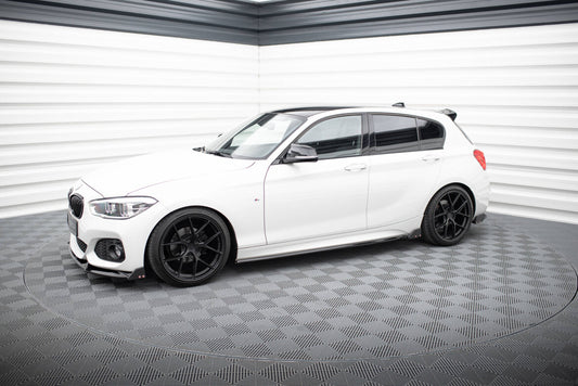 Seitenschweller Ansatz V.4 passend für BMW 1er M-Paket / M140i F20 FL schwarz Hochglanz + Flaps matt