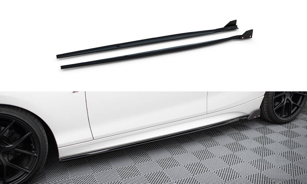Seitenschweller Ansatz V.4 passend für BMW 1er M-Paket / M140i F20 FL schwarz Hochglanz + Flaps matt