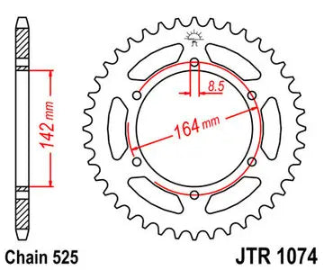 Kettenrad hinten Stahl JT JTR1074.44, 44 Zähne Teilung 525