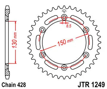 Kettenrad hinten Stahl JT JTR1249.51, 51 Zähne Teilung 428