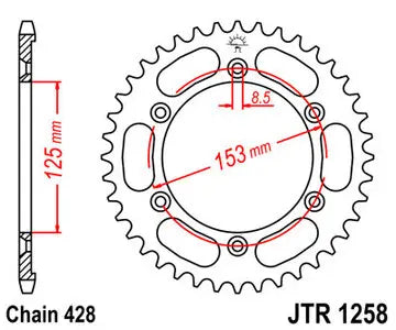 Kettenrad hinten Stahl JT JTR1258.54, 54 Zähne Teilung 428
