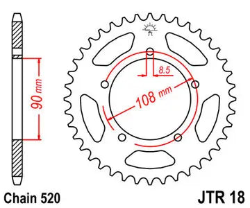 Kettenrad hinten Stahl JT JTR18.39, 39 Zähne Teilung 520