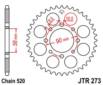 Kettenrad hinten Stahl JT JTR273.44, 44 Zähne Teilung 520