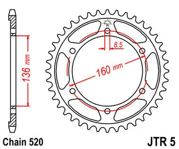 Kettenrad hinten Stahl JT JTR5.47, 47 Zähne Teilung 520