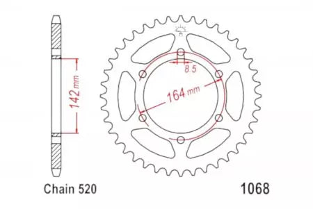 Kettenrad hinten Stahl JT JTR1068.46, 46 Zähne Teilung 520