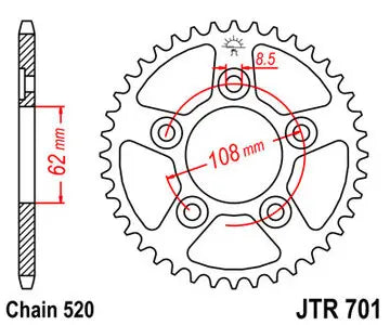 Kettenrad hinten Stahl JT JTR701.41, 41 Zähne Teilung 520
