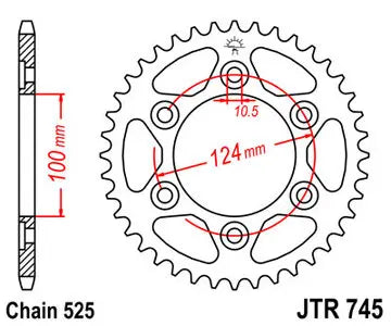Kettenrad hinten Stahl JT JTR745.39, 39 Zähne Teilung 525