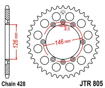 Kettenrad hinten Stahl JT JTR805.50, 50 Zähne Teilung 428