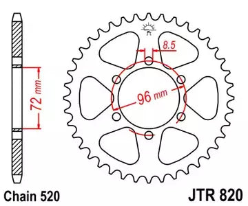 Kettenrad hinten Stahl JT JTR820.42, 42 Zähne Teilung 520
