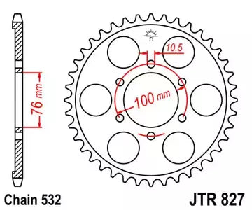 Kettenrad hinten Stahl JT JTR827.44, 44 Zähne Teilung 532