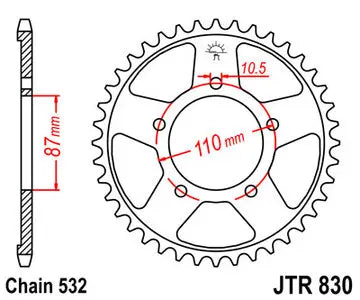 Kettenrad hinten Stahl JT JTR830.45, 45 Zähne Teilung 532