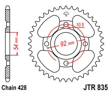 Kettenrad hinten Stahl JT JTR835.48, 48 Zähne Teilung 428