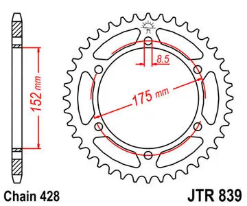 Kettenrad hinten Stahl JT JTR839.53, 53 Zähne Teilung 428
