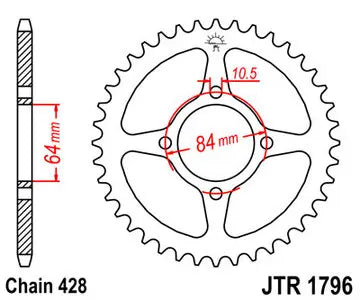 Kettenrad hinten Stahl JT JTR1796.49, 49 Zähne Teilung 428