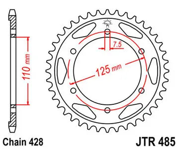 Kettenrad hinten Stahl JT JTR485.46, 46 Zähne Teilung 428