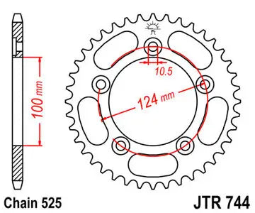Kettenrad hinten Stahl JT JTR744.38, 38 Zähne Teilung 525