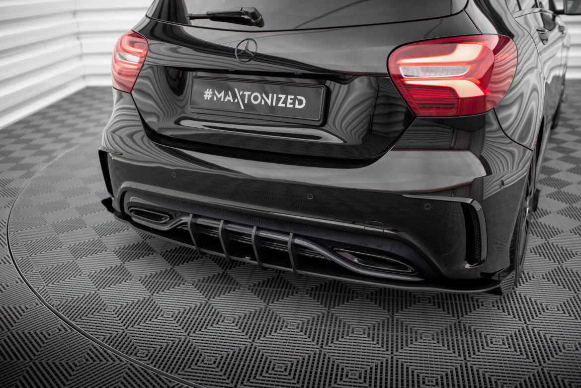 Street Pro Diffusor Flaps passend für Mercedes A AMG-Line W176 FL schwarz matt + Hochglanz Flaps