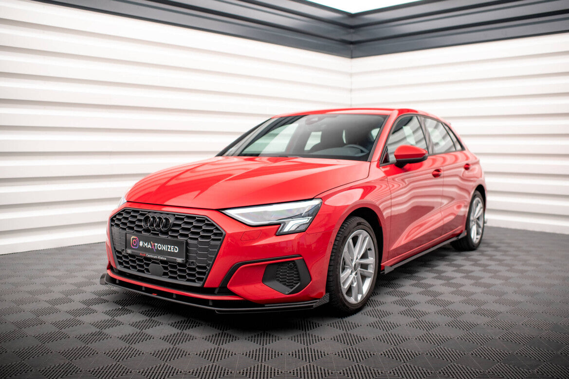 Street Pro Frontlippe passend für Audi A3 8Y schwarz matt + Hochglanz Flaps