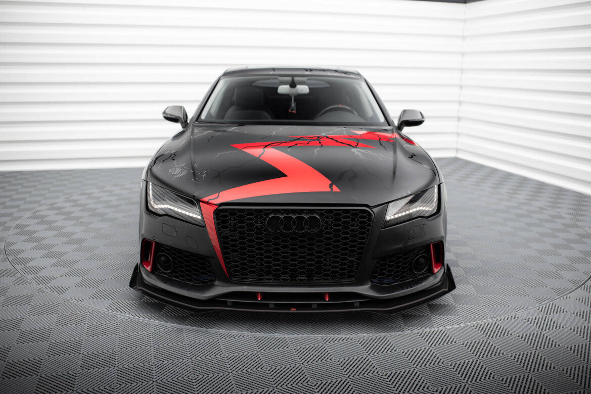 Street Pro Frontlippe passend für Audi A7 RS7 Look C7 schwarz matt + Hochglanz Flaps