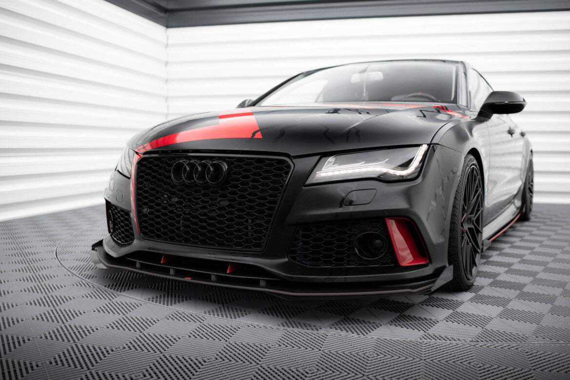 Street Pro Frontlippe passend für Audi A7 RS7 Look C7 schwarz matt + Hochglanz Flaps
