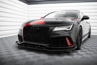 Street Pro Frontlippe passend für Audi A7 RS7 Look C7 schwarz matt + Hochglanz Flaps