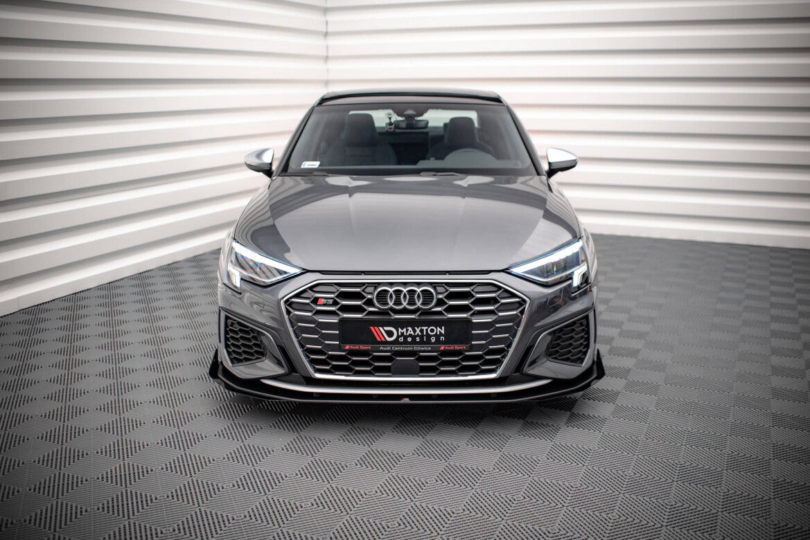 Street Pro Frontlippe passend für Audi S3 / A3 S-Line 8Y schwarz matt + Hochglanz Flaps