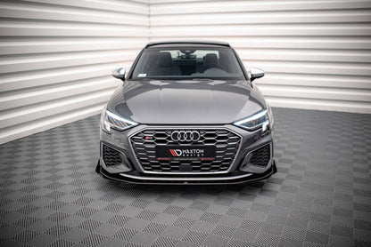 Street Pro Frontlippe passend für Audi S3 / A3 S-Line 8Y schwarz matt + Hochglanz Flaps