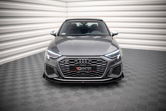 Street Pro Frontlippe passend für Audi S3 / A3 S-Line 8Y schwarz matt + Hochglanz Flaps
