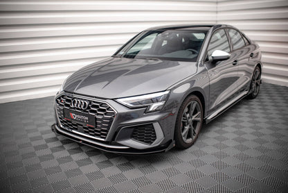 Street Pro Frontlippe passend für Audi S3 / A3 S-Line 8Y schwarz matt + Hochglanz Flaps