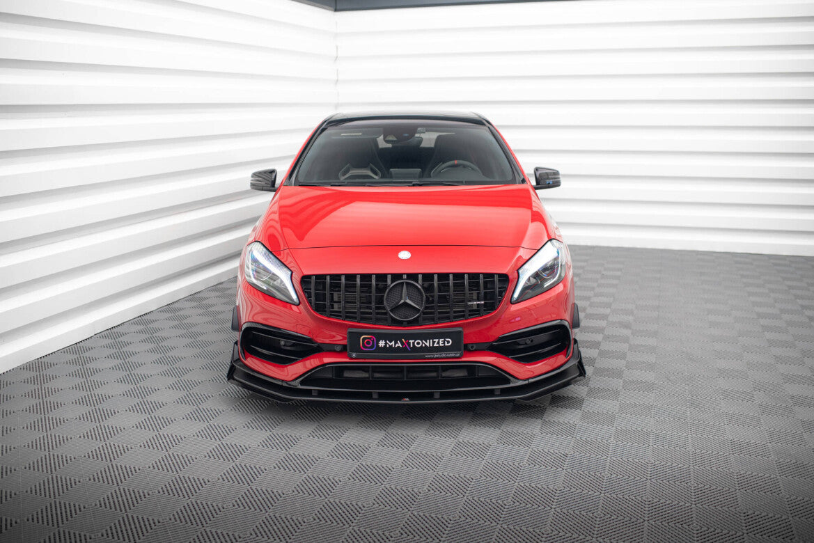 Street Pro Frontlippe passend für Mercedes A 45 AMG Aero W176 FL schwarz matt + Hochglanz Flaps